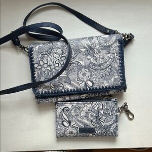 Sakroots Blue Floral Crossbody Bag and Wallet Set